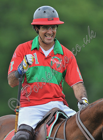 Close-up of polo player Ahmad Aboughazale on horseback