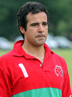 Close-up portrait of polo player Ahmad Aboughazale wearing Sumaya team colours